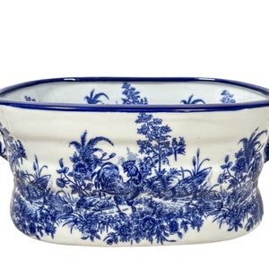 Jardinière Antique English Ironstone Delft Style Cache Pot Jardiniere Planter Decorative Flower Basket Pot Holder Ceramic c1910 / EVE