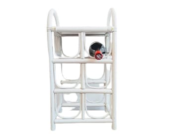 Vintage Chinese Bamboo Wooden Painted Bottle Holder White Wood Small Shelf Shelving Wall Stand Display Plinth c1960-1970's / EVE