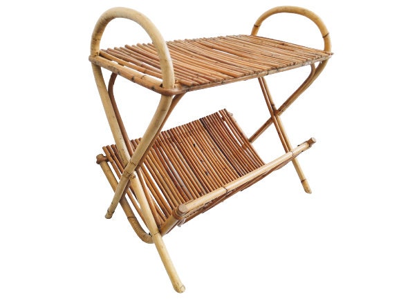 Vintage Français Bois Marron Petite Table Magazine Rack Plante Stand Présent Dossier Repos Sièges Pr