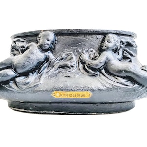 Vintage French Plaster Amours Angels Jardiniere Flower Plant Frog Jar Pot Vase Storage Display Mantlepiece c1970-80&#39;s / EVE