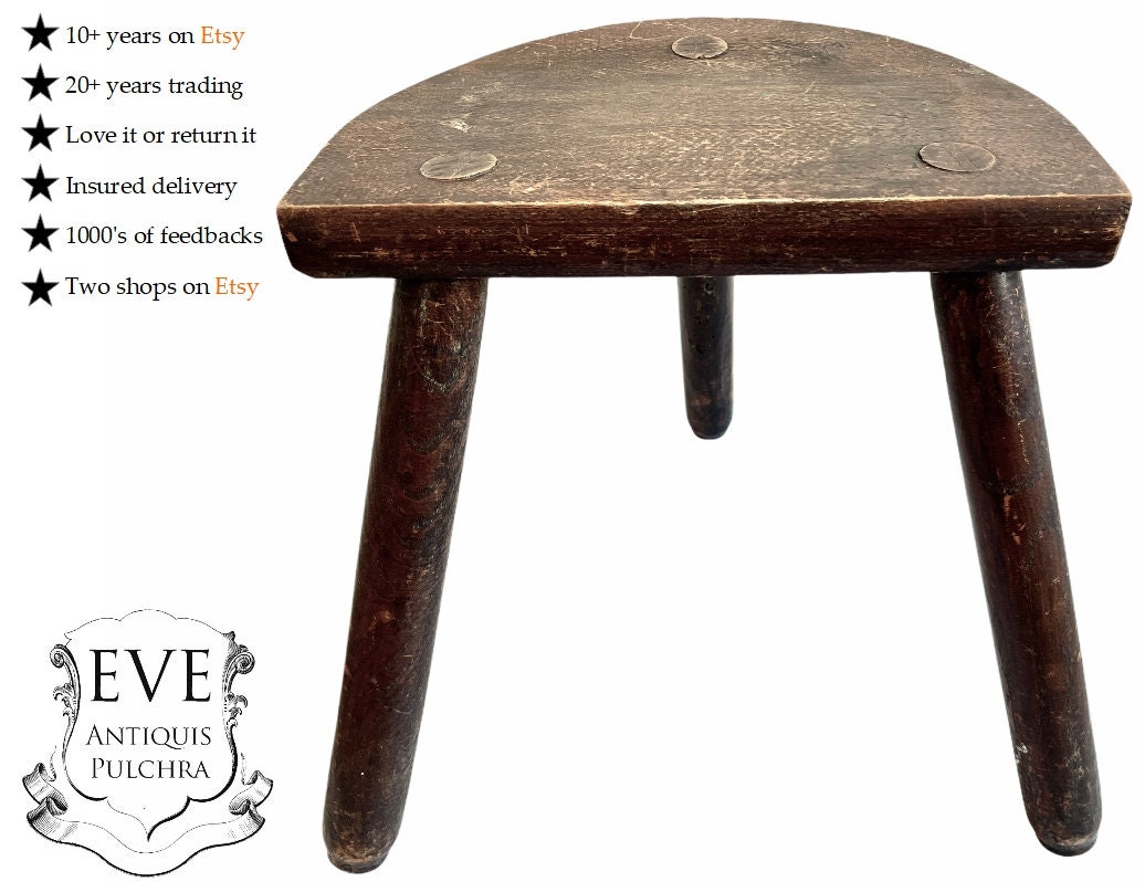 Vintage Français D Siège Tabouret de Traite en Bois Marron Bois Petite Chaise Stand Affichage Repos