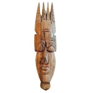 Vintage African Small Wooden Bust Mask Wall Decor Intricate Carved Statue Carving Sculpture Wood Tribal Art c1980-90&#39;s / EVE