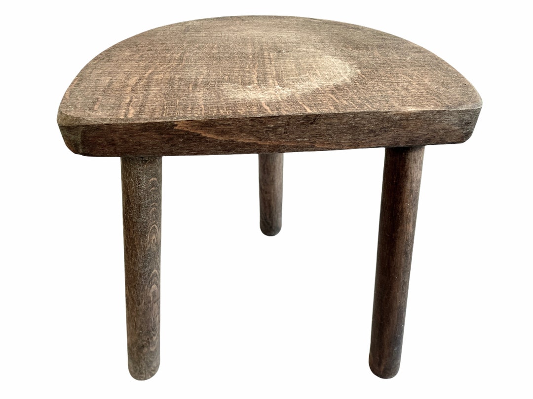 Vintage French D Seat Milking Stool Wooden Brown Wood Small Chair Stand ...