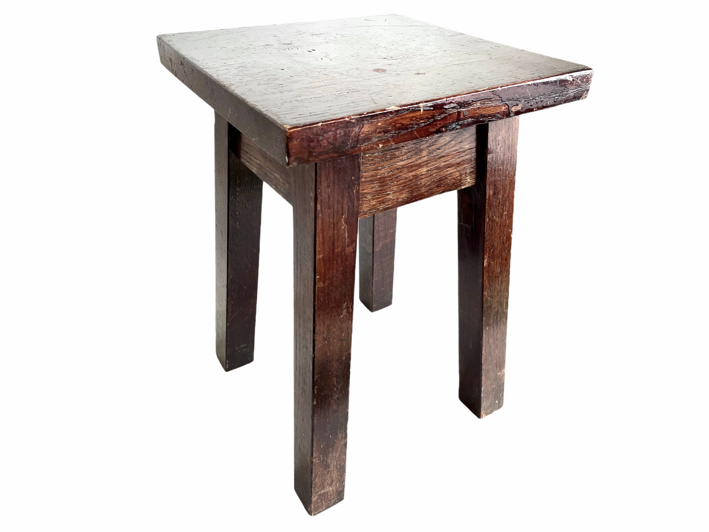 Vintage French Traditional Strong Chunky Kitchen Stool Wooden Wood Stand Display Rest Plinth Seating Pot Tabouret c1960-70's / EVE