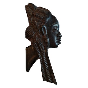 Vintage African Small Wooden Bust Mask Wall Decor Intricate Carved Statue Carving Sculpture Wood Tribal Art c1980-90&#39;s / EVE