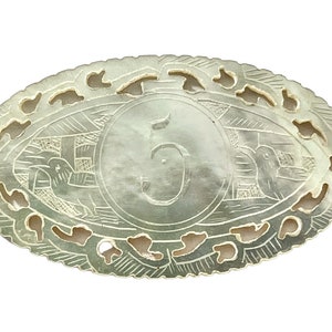 Antique Chinese INDIVIDUAL Mother Of Pearl Lattice Edged Oval Gaming Chip Counter Token Engraved Chips Card Game Tokens c1850s / EVE