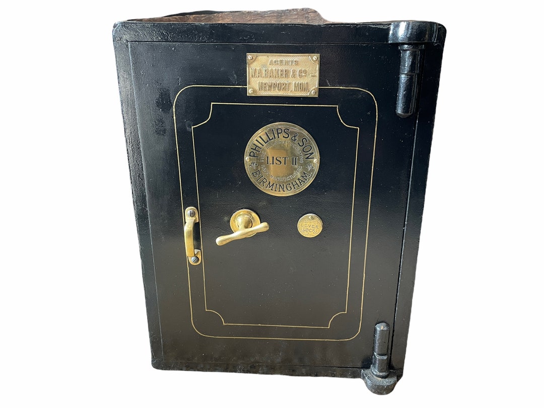 Caja fuerte vintage inglesa grande Philips Son, caja fuerte de hierro  pesado con candado, caja de seguridad para dinero en efectivo, color negro, 