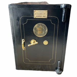 Vintage Englisch große Philips & Son Tresor Sichere Box Schweres Eisen Vorhängeschloss Sichere Sicherheit Geld Bargeld Schwarz Prop Shop Einzelverkauf c1950er Jahre / EVE