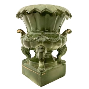 Antique French Green Gold Plate Porcelain Ceramic Urn Pot Vase Jug Container Storage Display Prop DAMAGED c1870&#39;s / EVE