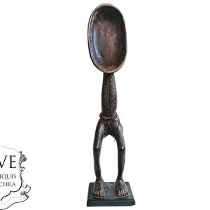 Vintage African Spoon Woman Wooden Standing Decor Carved Statue Carving Sculpture Wood Tribal Art Africa c1970-80&#39;s / EVE de France