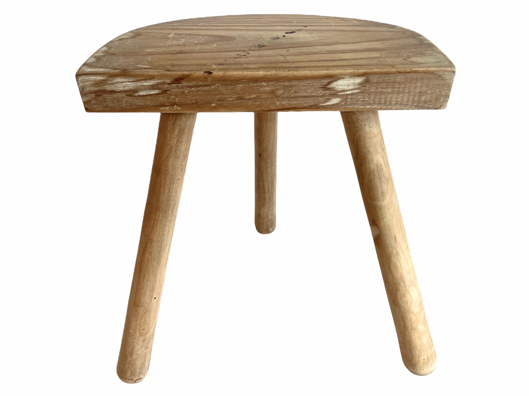 Vintage French D Stool Traditional Small Milking Wooden Brown Wood ...