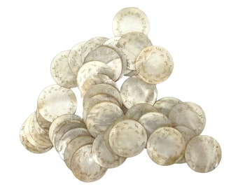 Antique Chinese Mother Of Pearl Etched Round Circular Gaming Chip Counter Engraved Marker Chips Counters PRICED INDIVIDUALLY c1850s / EVE