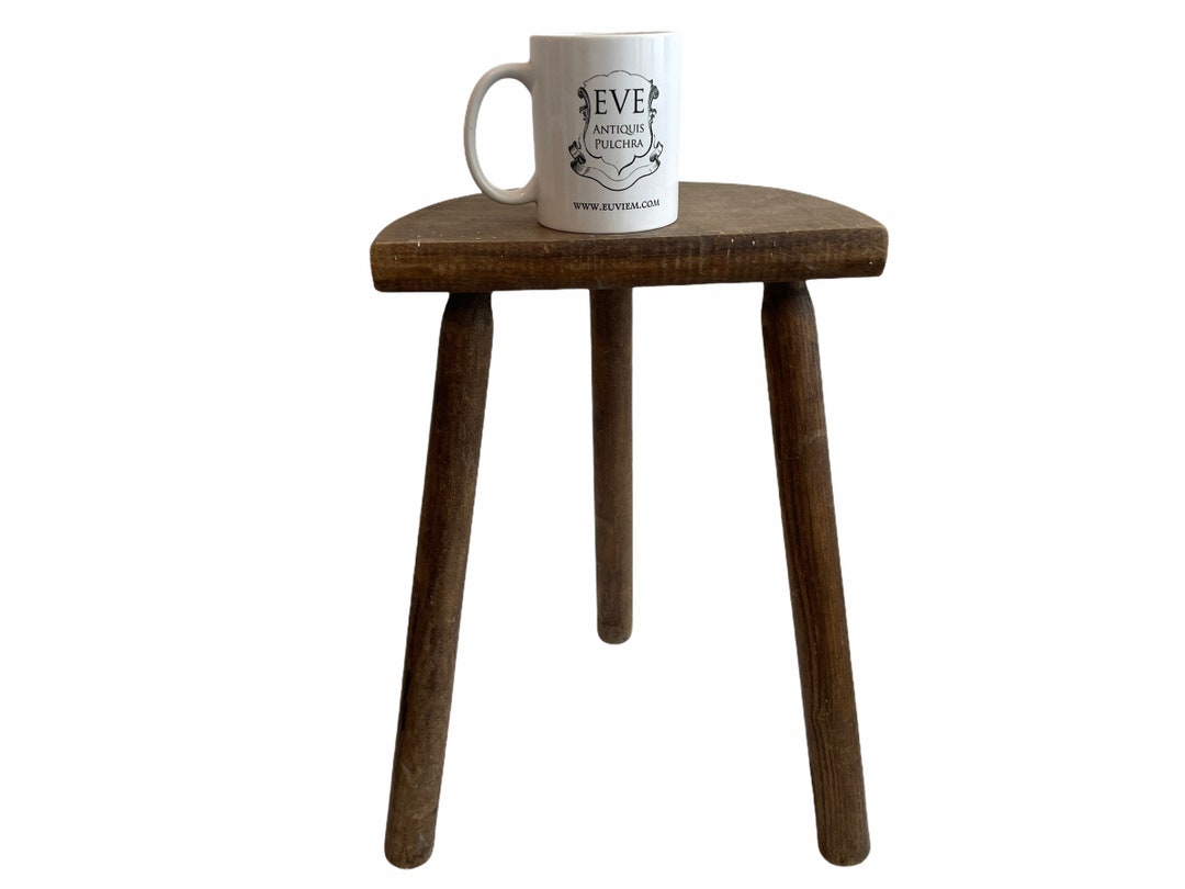 Vintage French D Stool Traditional Small Milking Wooden Brown Wood ...
