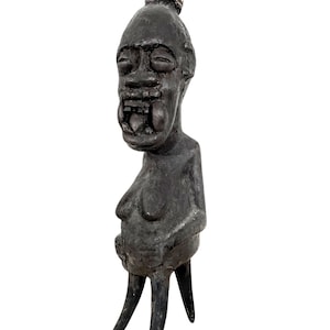 Vintage African Songye Goolled Nkisi Power Figurine Wooden Decor Carved Statue Carving Sculpture Wood Tribal Art c1980&#39;s / EVE