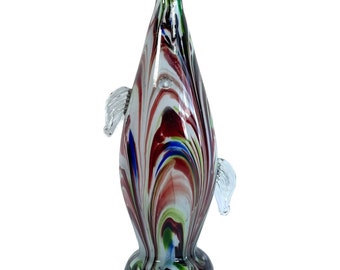 Vintage Italian Murano Glass Fish Vase Flower Stem Storage Display Rainbow Decorative circa 1960-70's / EVE