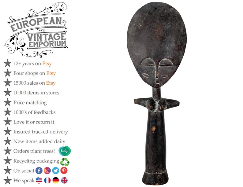 Vintage African Puppe Ashanti Akuaba Fertility Doll Pouppee Ghana Face Idol Primitive Art Carving Sculpture c1960-70's / EVE of England image 7