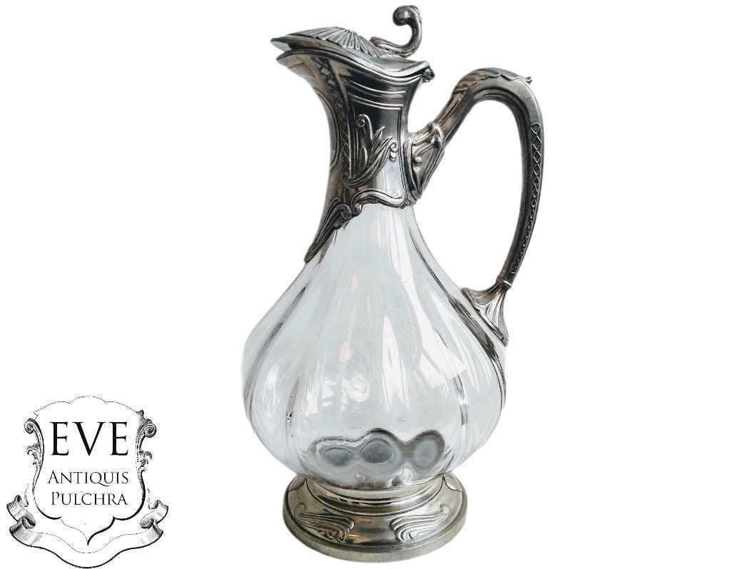Vintage Français Duck Silver Metal & Glass Carafe Decanter For Water Wine Porto Wedding Useable Uniq