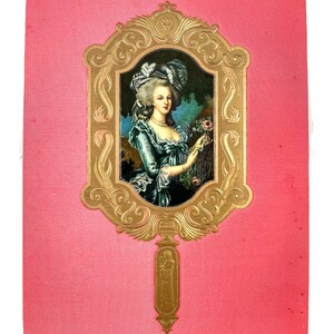 Vintage French Paris Place Du Louvre New Years Greeting Wall Hanging Advertising Marie Antoinette Gold Pink Decor c1980&#39;s / EVE