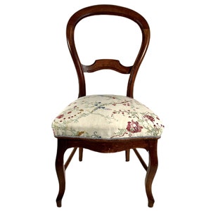 Antique French Wooden Balloon Style Floral Upholstered Padded Chair Seating Cushioned Design c1910-20's / EVE
