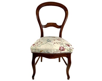 Antique French Wooden Balloon Style Floral Upholstered Padded Chair Seating Cushioned Design c1910-20's / EVE