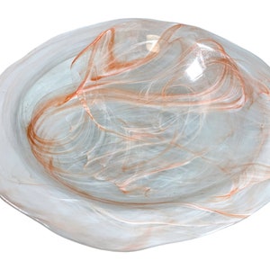 Vintage French Large Glass Translucent Peach Swirl Serving Dish Pot Bowl Catch-All Vase Display Prop Dining c1980-90's / EVE