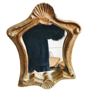 Vintage French Small Antique Plaster Reproduction Ornate Gold Wall Hanging Glass Mirror Decorative Cloakroom circa 1970-80&#39;s / EVE de France