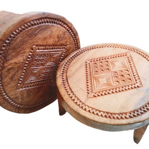 Vintage African Stool Wooden Hand Carved Natural Wood Small Chair Stand Display Trivet Plinth Seating Tabouret circa 1980-90&#39;s / EVE