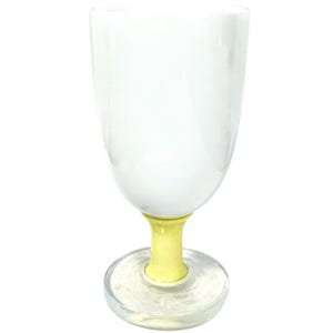 Vintage French White Yellow Milk Crystal Sevres Glass Drinking Goblet Chalice Small Display Ceremony Bar Decor Goblets c1960-70&#39;s / EVE