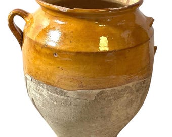 Antique French Confit Pot Yellow Glazed Terracotta Clay Pot Farmhouse Garden Indoor Planter Prop Decor Display c1900’s / EVE