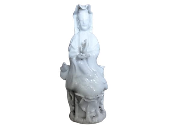 Antique Porcelaine Blanche Chinoise Immortel Hé Xion Gô - Figurine Blanc de Chine Oriental Statue C1
