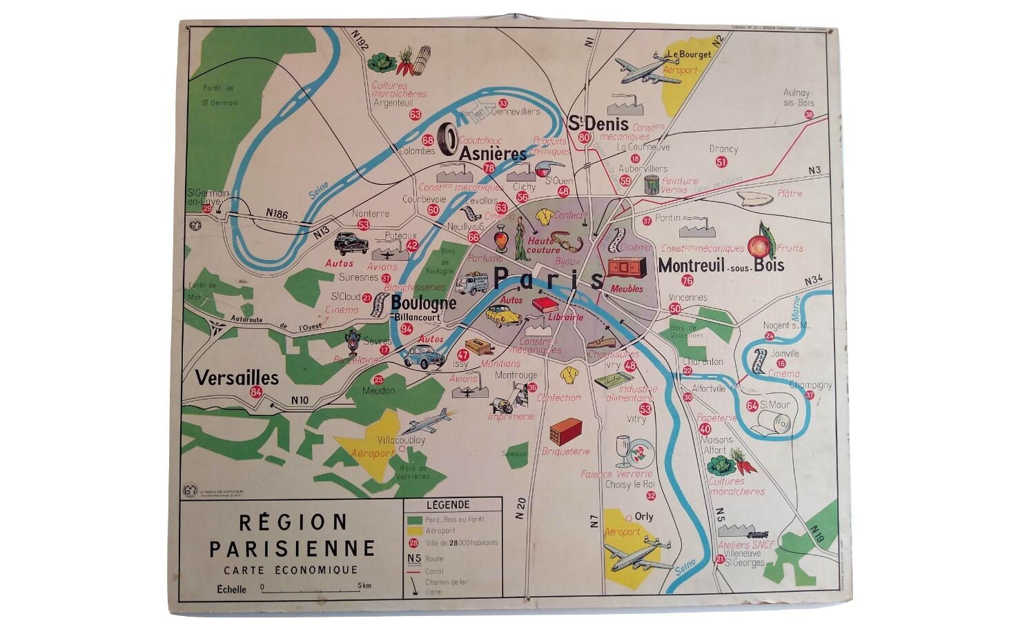 Vintage Français Région Économique Parisienne Carte Economique Scolaire Educational Wall Decor Hangi