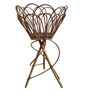 Vintage French Wooden Cane Brown Natural Wood Knitting Sewing Craft Storage Basket Stand Display Wool Holder circa 1960-70's / EVE