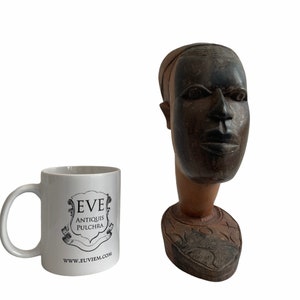 Vintage African Man Bust Wooden Standing Decor Carved Statue Carving Sculpture Wood Tribal Art c1960-70&#39;s / EVE de France