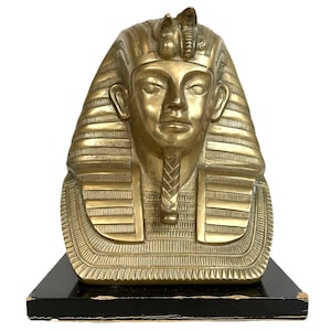 Vintage French Egyptian Theme Tutankhamun Heavy Brass Ornament Figurine Statue Metal Prop Mood Display c1970-80&#39;s / EVE de France