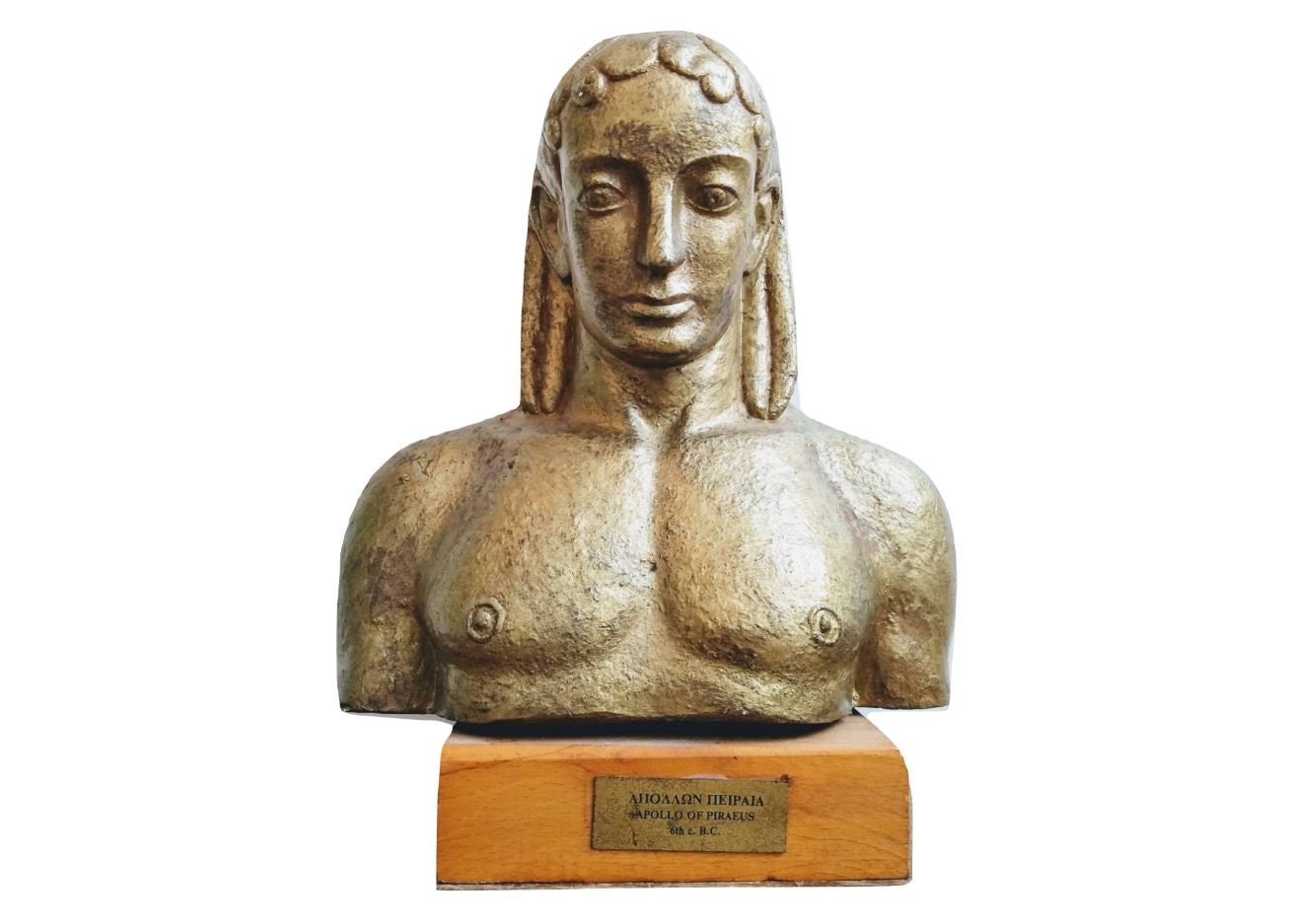 Vintage Grec Plâtre Résine Bois Stand Buste Apollon Du Pirée Pythian Tête Ornement Figurine Affichag