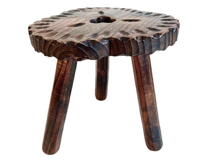 Vintage French Brittany Style Milking Stool Tabouret Wooden Brown Small ...