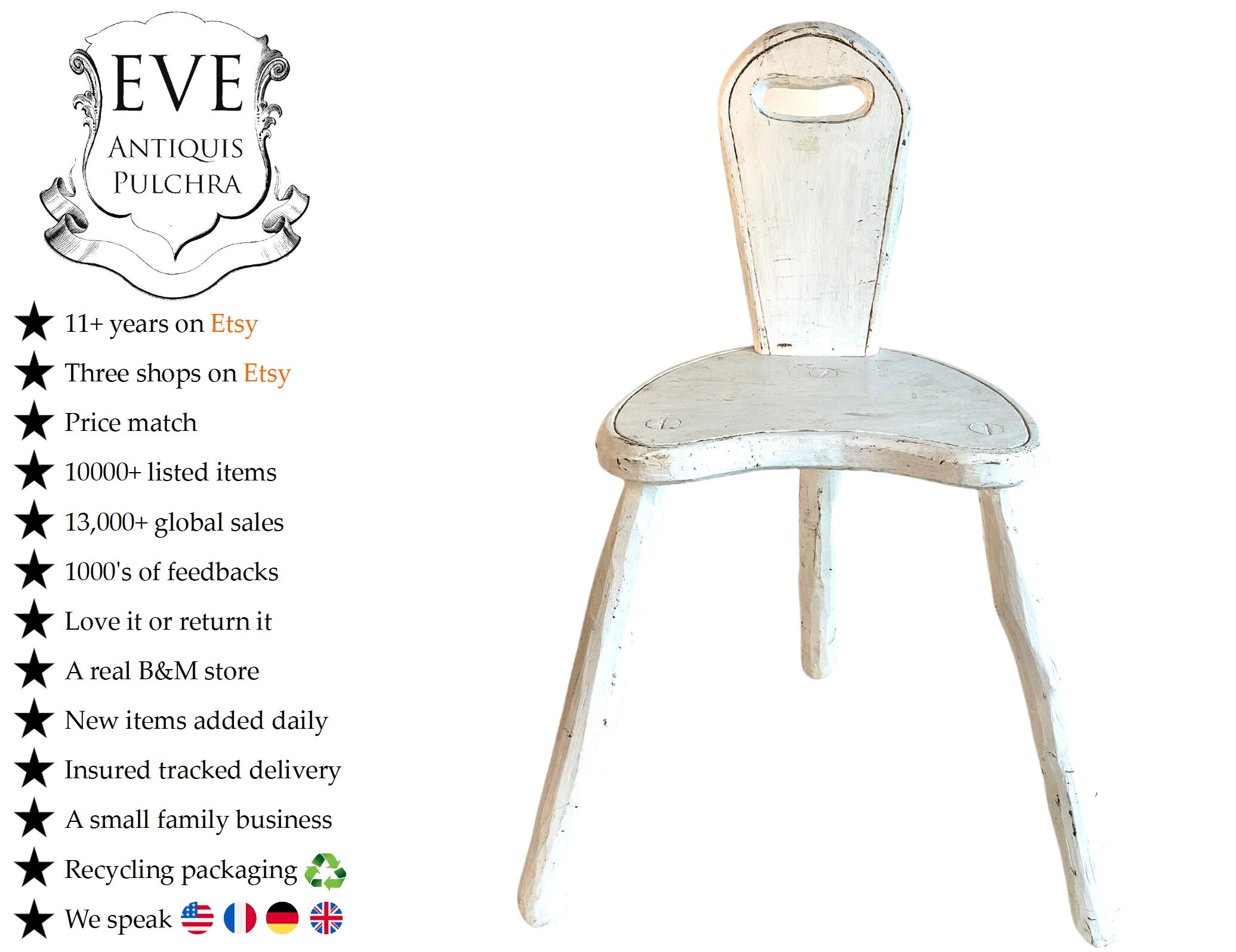 Vintage Français Bois Blanc Naturel Dossier Traitette Chaise Siège Haut Traite C1950-60/Eve