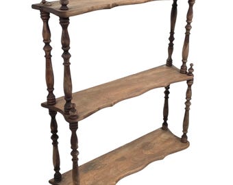 Scaffale da parete vintage in legno francese a tre ripiani, espositore, anni '30-'40 / EVE