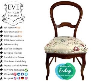 Antique French Wooden Balloon Style Floral Upholstered Padded Chair Seating Cushioned Design c1910-20's / EVE