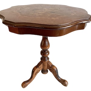 Vintage French Wooden Inlaid Brown Varnished Wood Small Medium Side Table Stand Display Rest Plinth Furniture Barley Twist c1960-70&#39;s / EVE