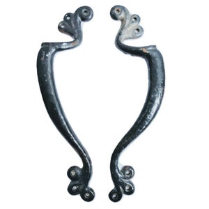 Antique English Black Painted Iron Large Metal Door Gate Cupboard Chest Furniture Handle Pull Opener Display Entry c1910's / EVE de France