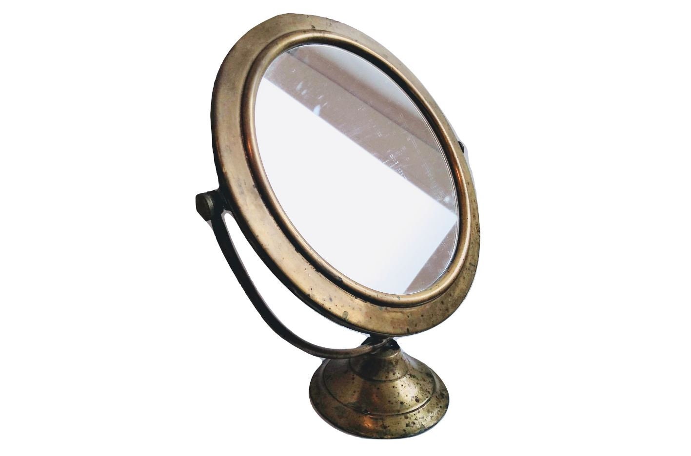 Vintage Anglais Brass Metal Circular Adjustable Glass Hand Made One Off Mirror Decorative Dressing T