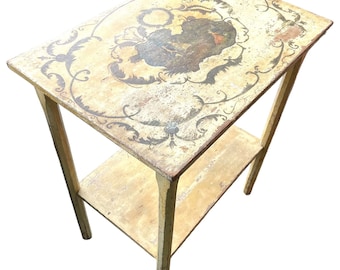 Antique French Hand Painted Table Top Wooden Wood Small Side Stand Display Rest Plinth Decor Tabouret Garde Meubles circa 1900's / EVE