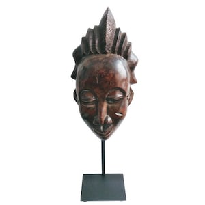 Vintage African Punu Gabon Mask Statue Figurine Primitive Sculpture Carving Tribal Wall Art Wooden Wood Decor c1960-70&#39;s / EVE