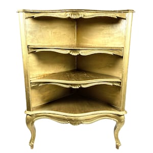 Vintage Italian Florentine Florence Painted Gold Wood Ornate Corner Shelf Unit Side Table Cupboard Display Stand Storage c1960-70's / EVE