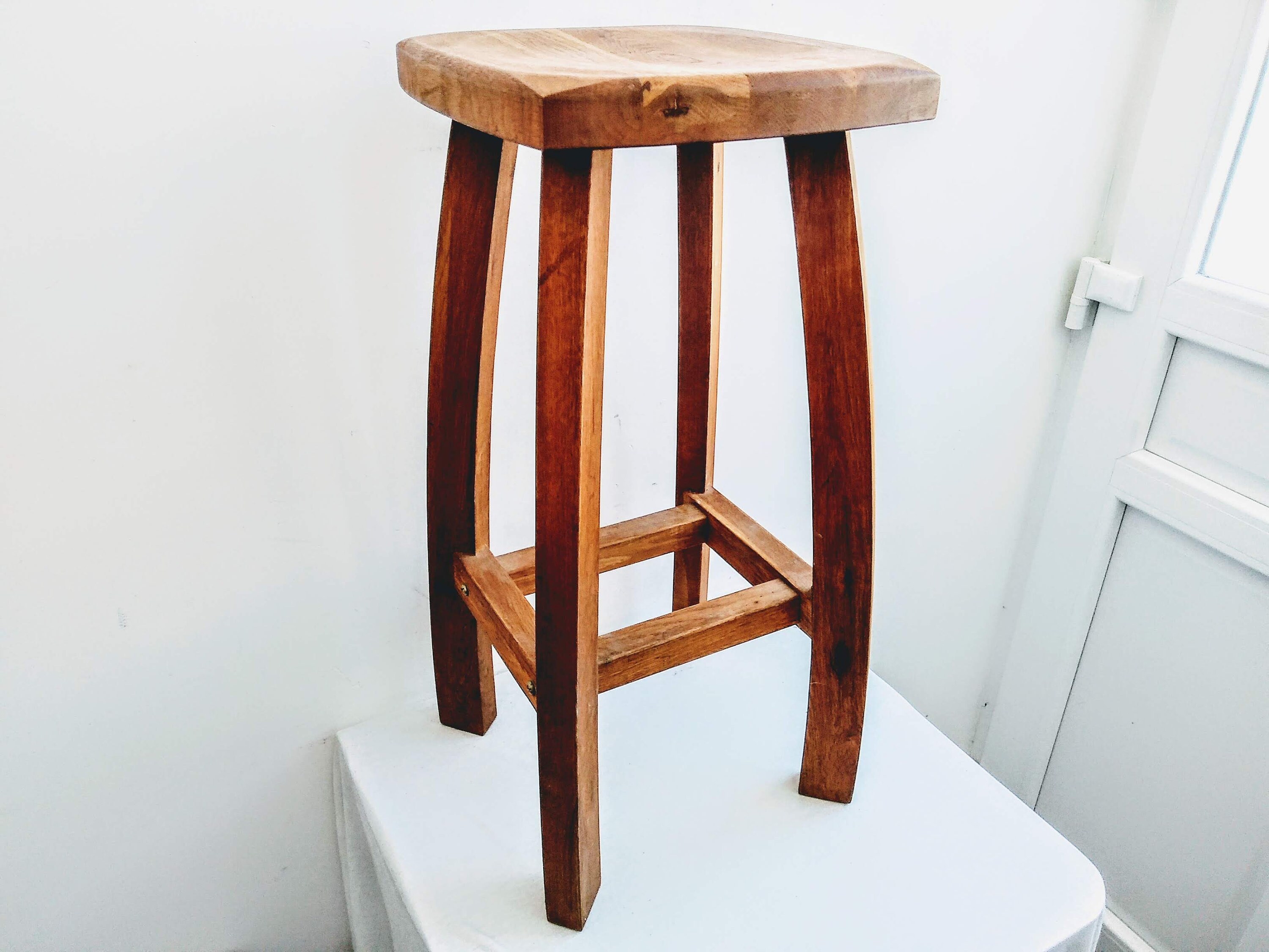 Pair of Tall Brutalist Wood Stools, 1960s France