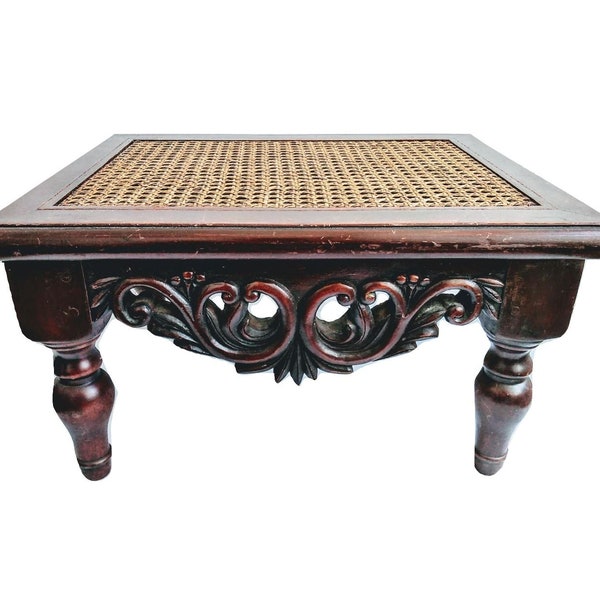 Vintage French Wooden Brown Natural Wood Small Woven Top Side Table Stand Display Rest Plinth Prop circa 1980-1990's / EVE de France