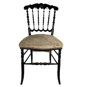 Antique French Black Faded Cross Stitch Wooden Wood Padded Chair Stand Display Rest Plinth Seating Prop Decor Napoleon III c1880's / EVE