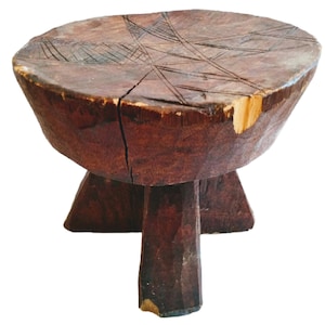 Vintage African Arabian Bedouin Desert Wooden Wood Small Milking Stool Chair Stand Display Foot Rest Plinth Seating Tabouret c1970&#39;s / EVE