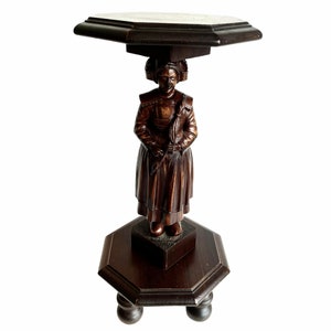 Vintage French Tall Height Wooden Stand Dark Brown Wood Flower Pot Plant Ornament Double Display Breton Lady Tabouret c1960-70&#39;s / EVE